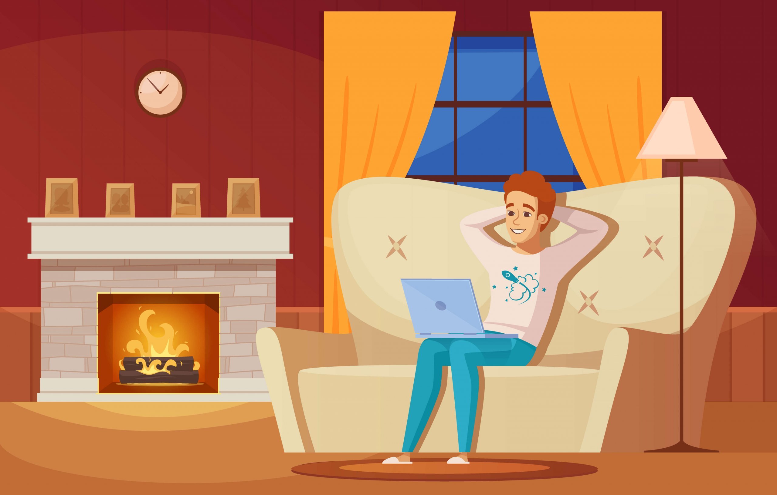 man working at home in the living room