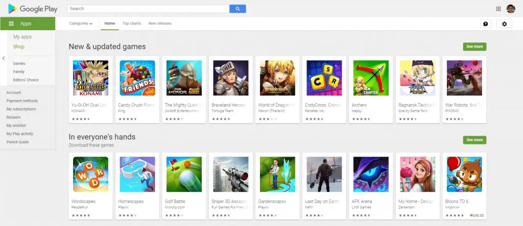 Google Play apps list