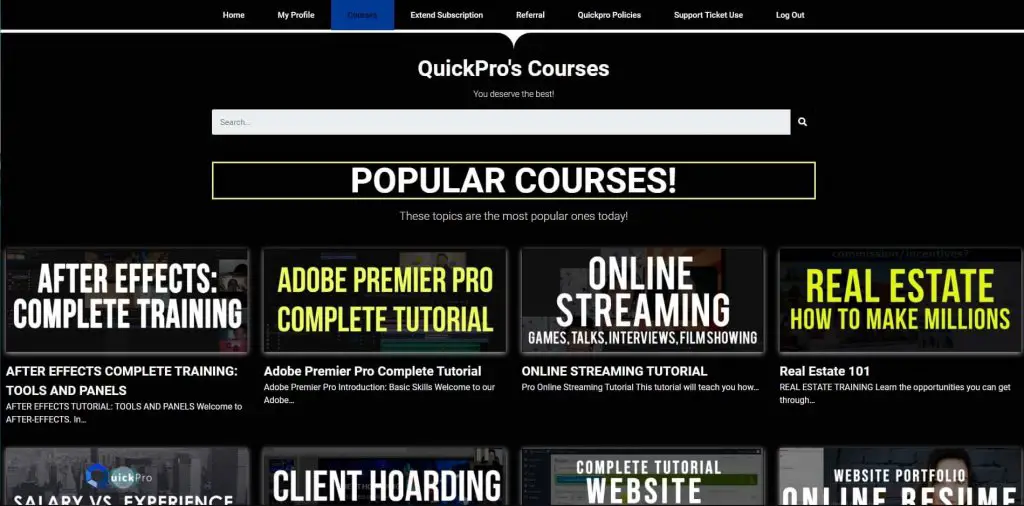 Quickpro courses list