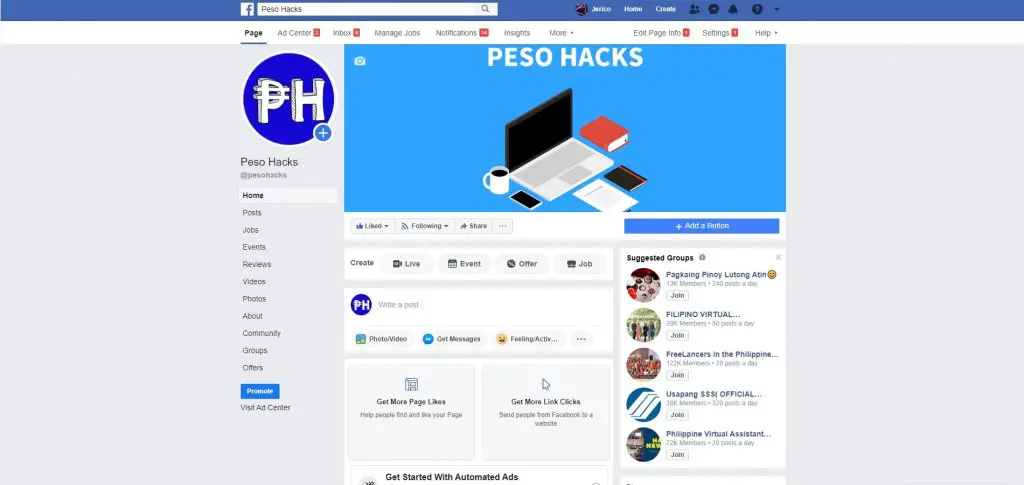 Peso Hacks Facebook page home