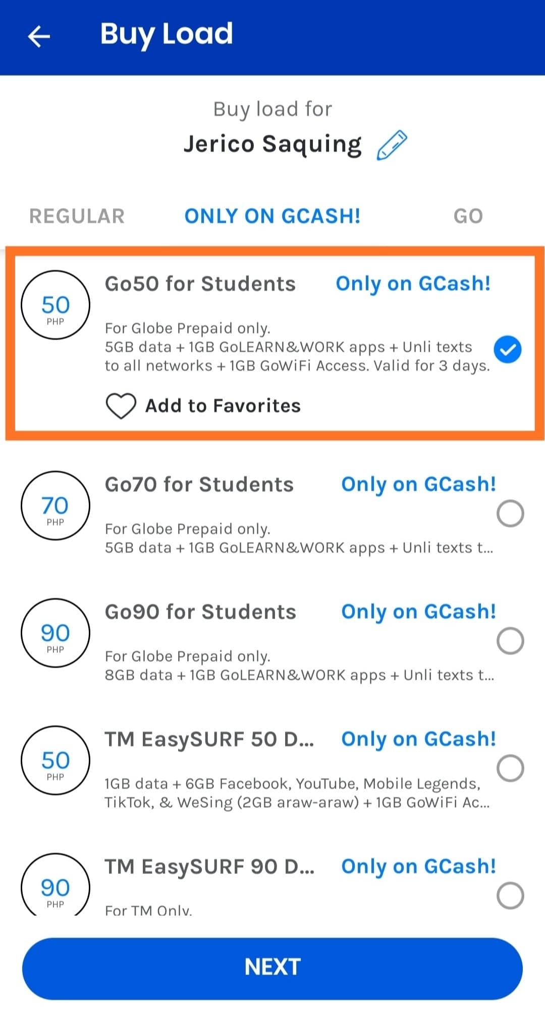 Buy GoSURF50 GCash