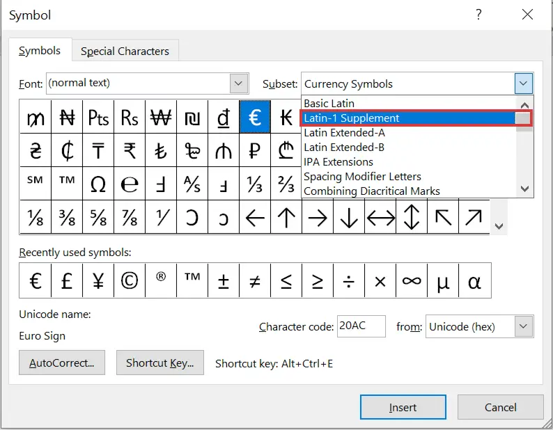 How to insert enye in Microsoft word step 2